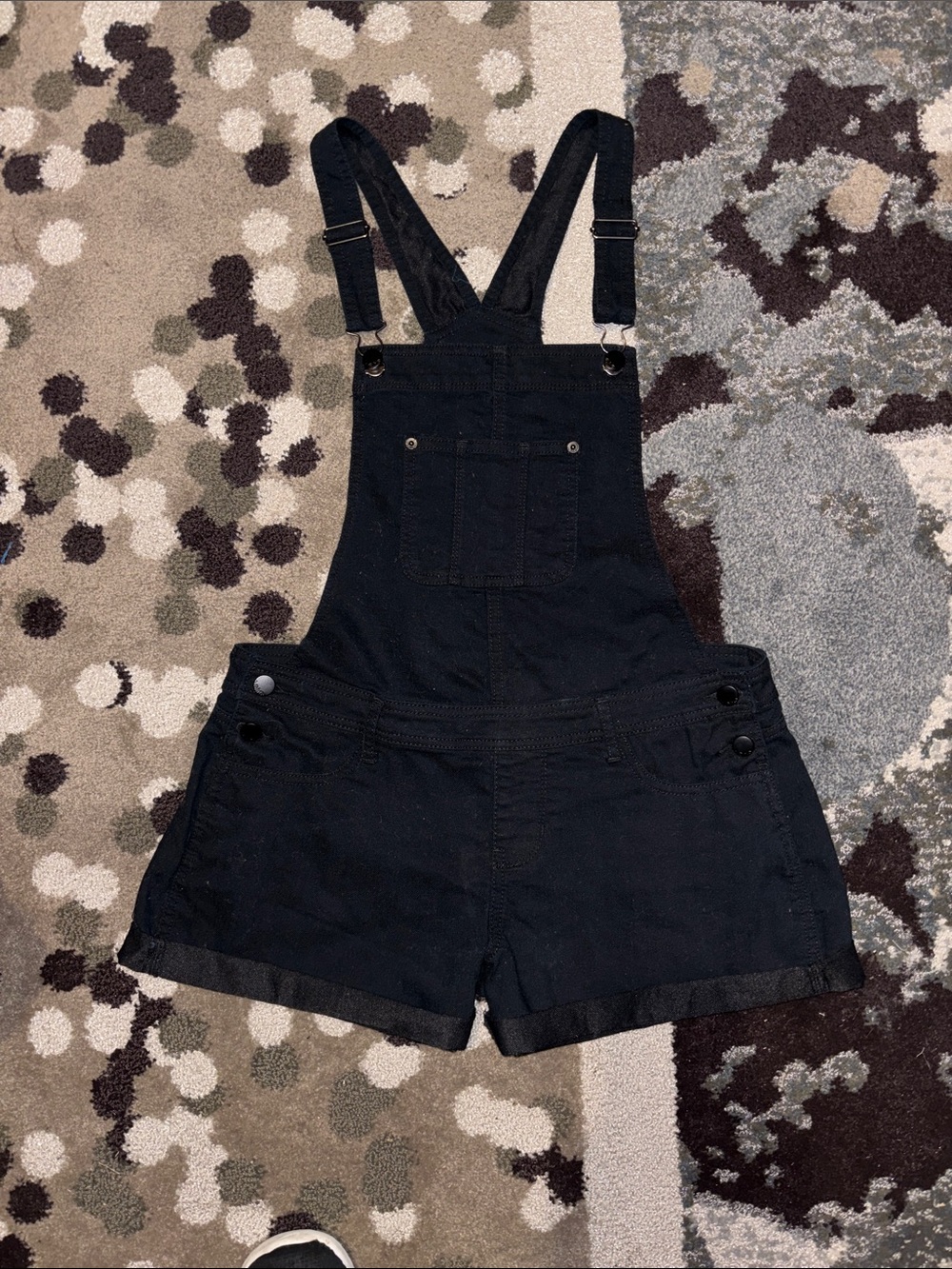 No Boundaries dark navy blue, with black accents and inside,Denim Short Overalls - Picture 2 of 13